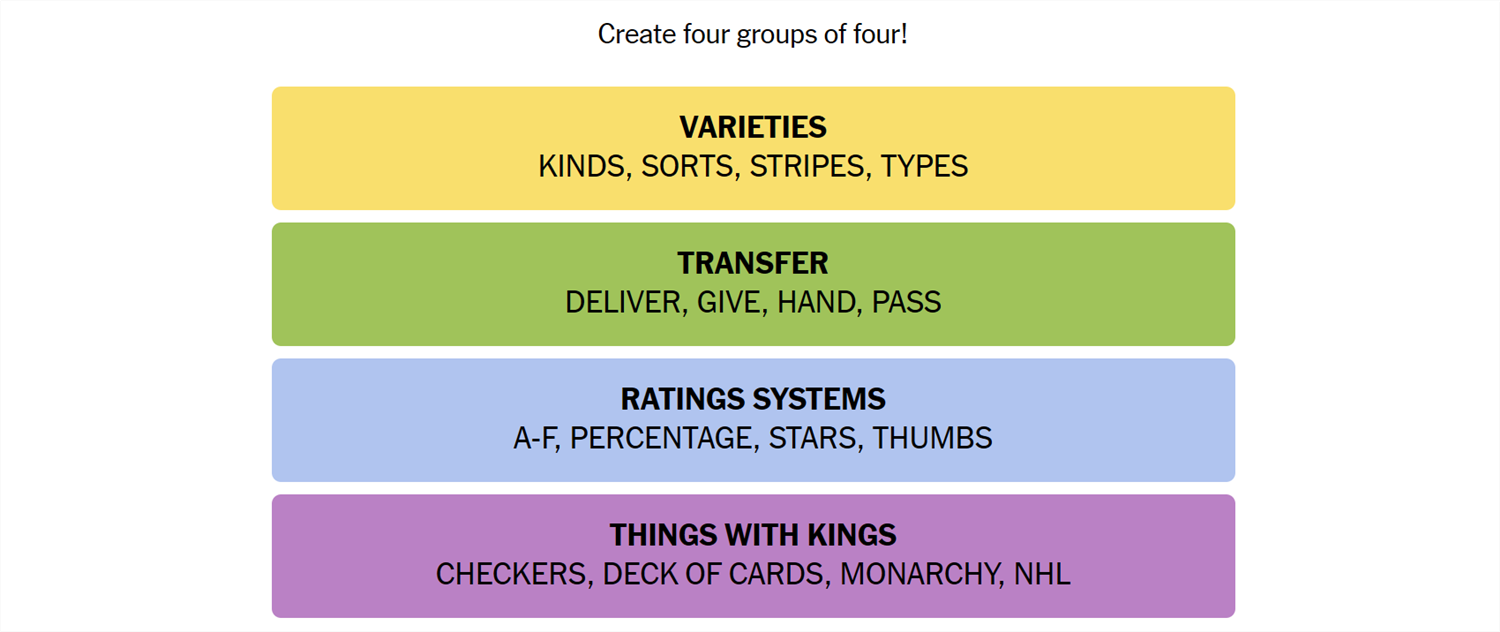 The words for September 10 sorted into groups.