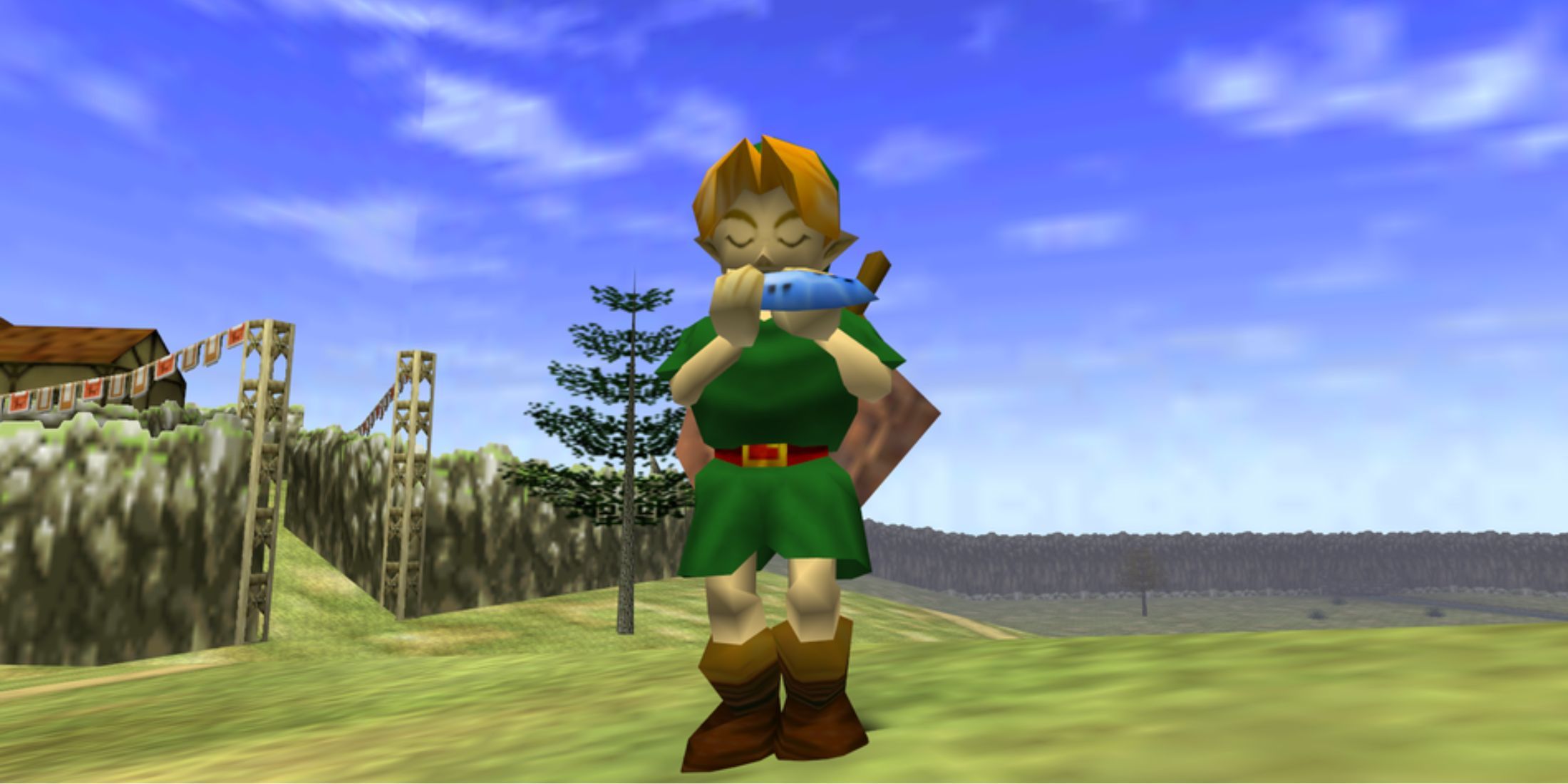 Link playing the ocarina in The Legend of Zelda: Ocarina of Time.