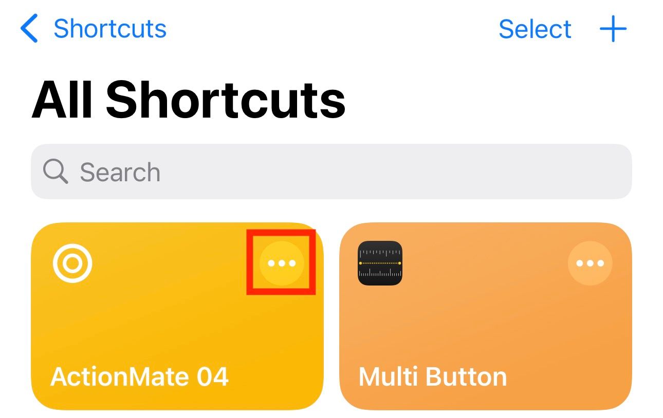 Opening the ActionMate shortcut in edit mode in the Shortcuts app.