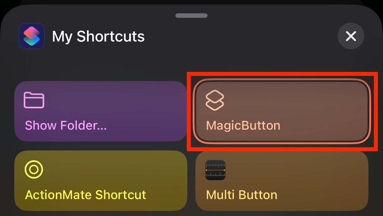 Assigning the MagicButton shortcut to the iPhone Action button.