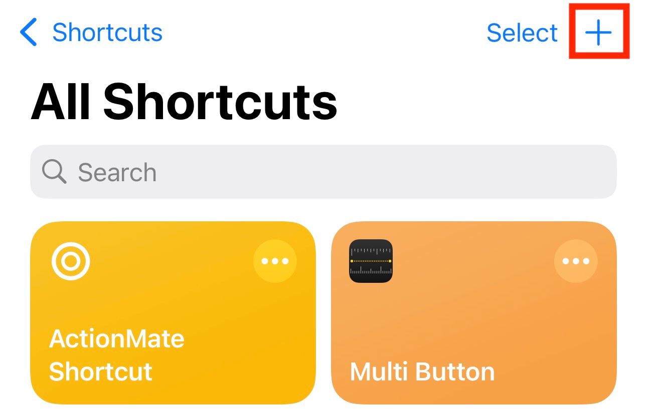 Creating a new shortcut in the Shortcuts app on an iPhone.