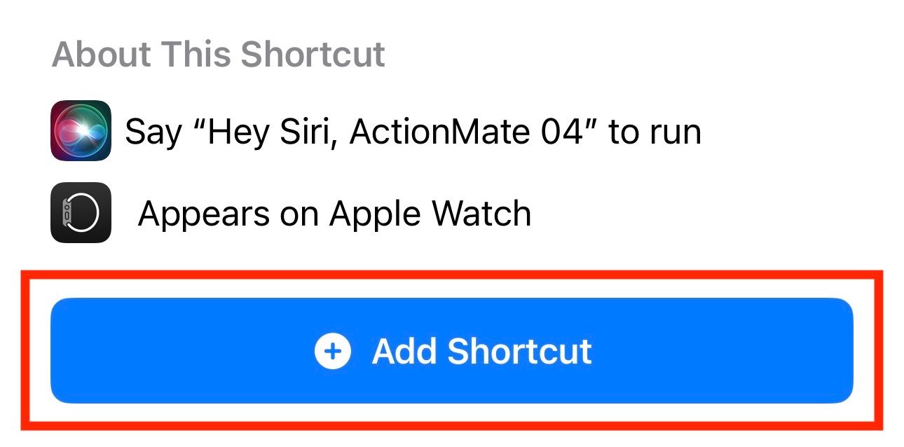 Adding an ActionMate shortcut to the Shortcuts app library.