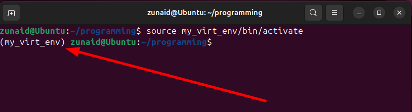 Virtual Environment successfully activated on Linux.