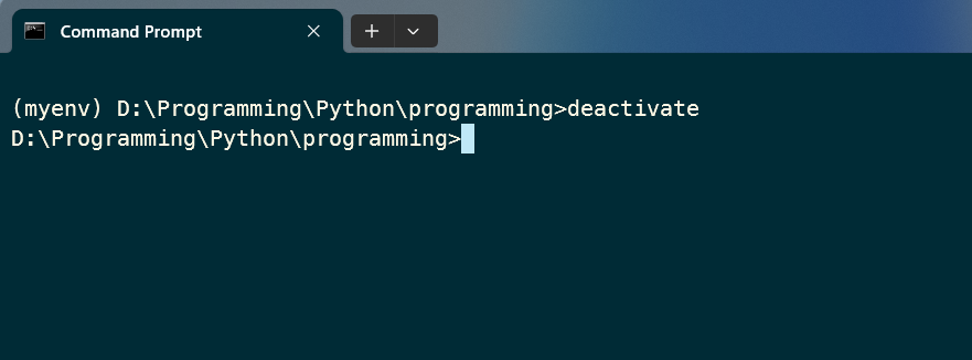 Virtual Environment successfully deactivated on Windows.