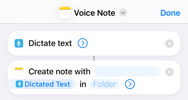 Screengrab of the Voice Note shortcut on iPhone.