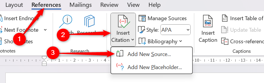 The references tab on the Microsoft Word ribbon