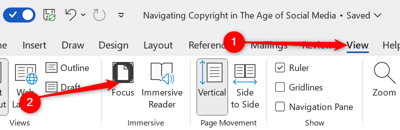 The 'View' tab on the Microsoft Word Ribbon