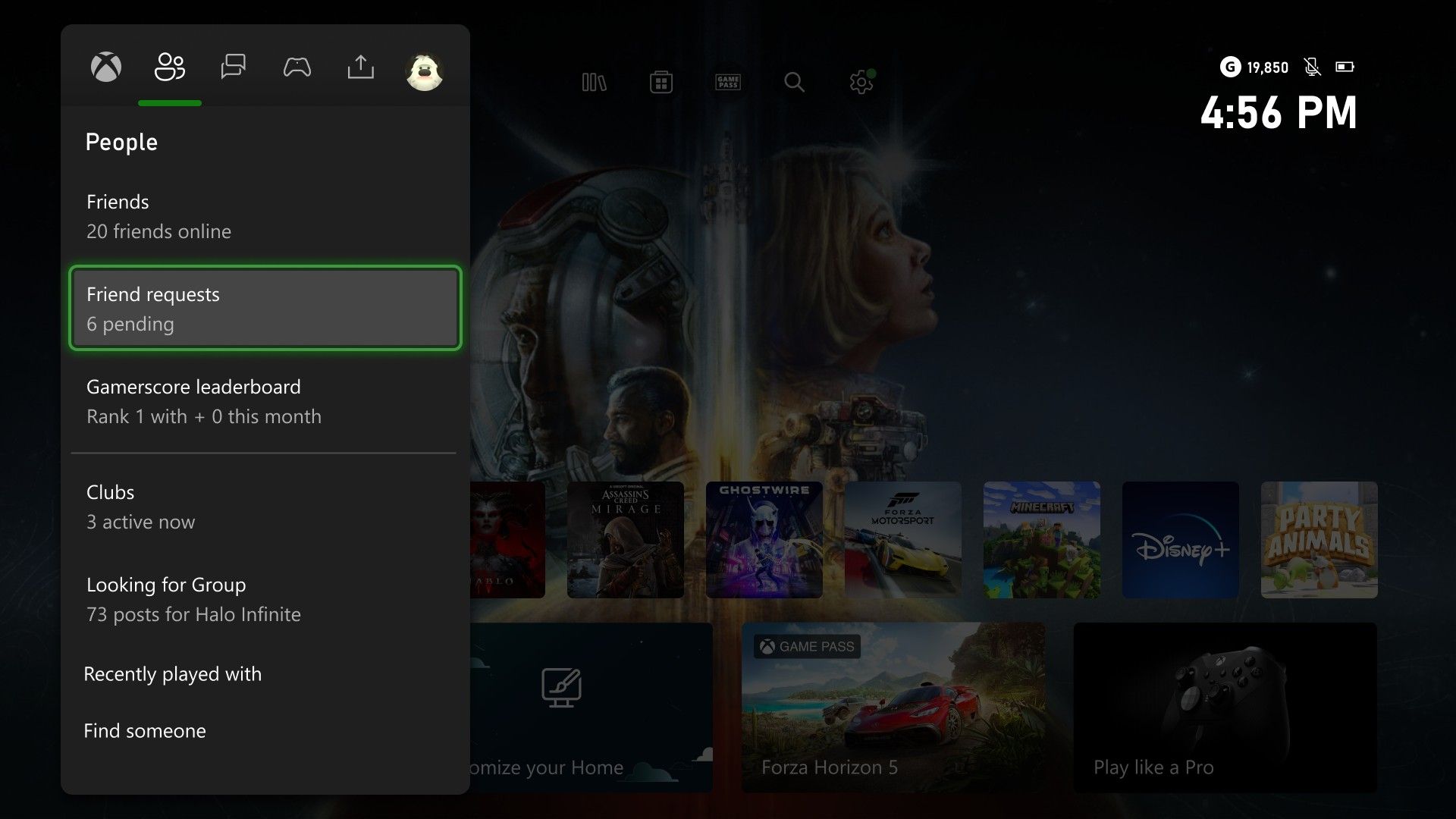 The Xbox People menu, highlighting Friend Requests