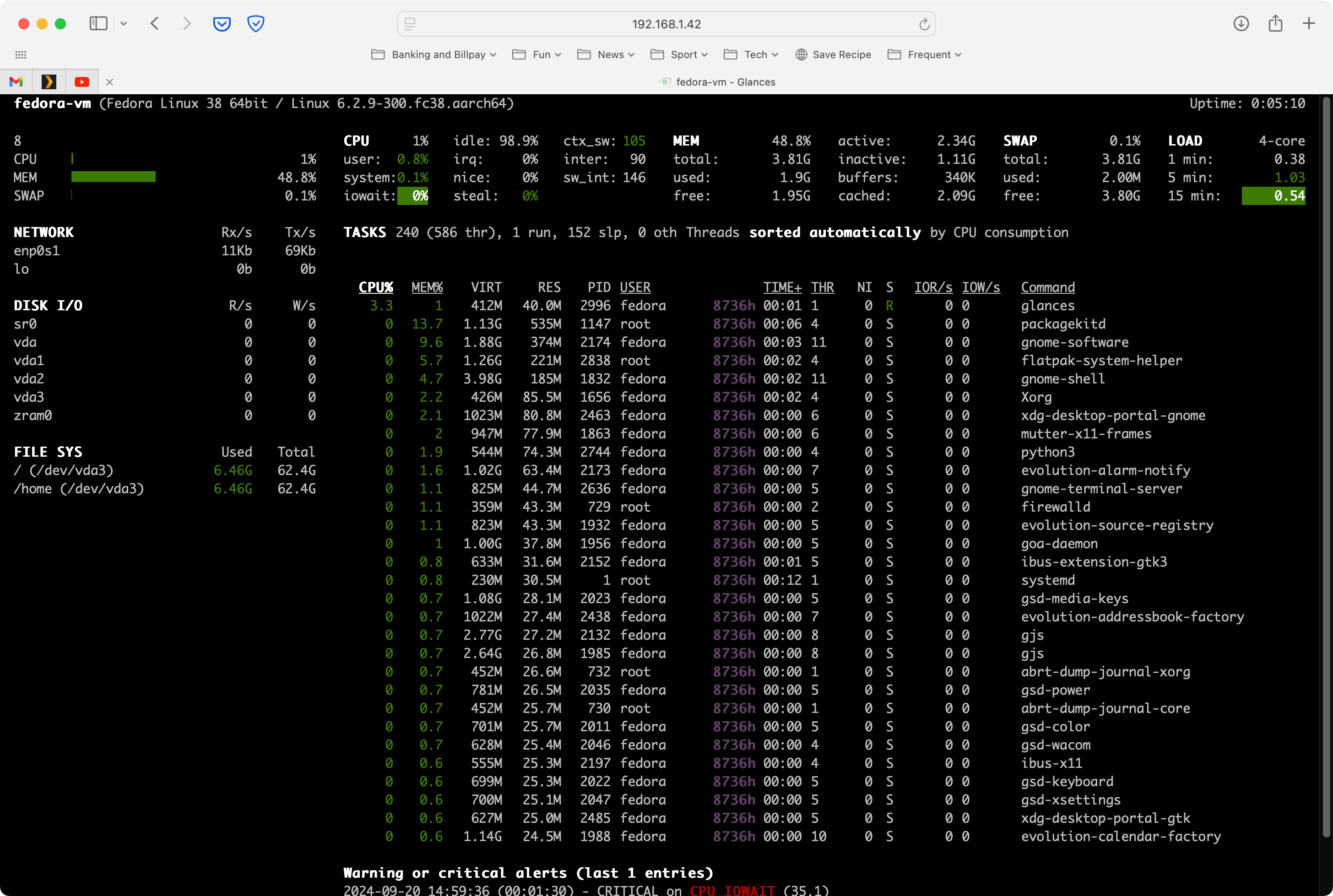 You can eschew SSH and view system performance in Glance's web interface.