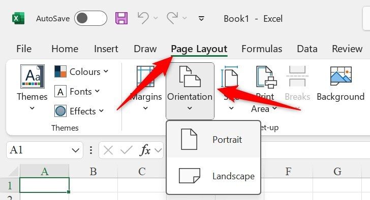 Changing the orientation of an Excel spreadsheet.