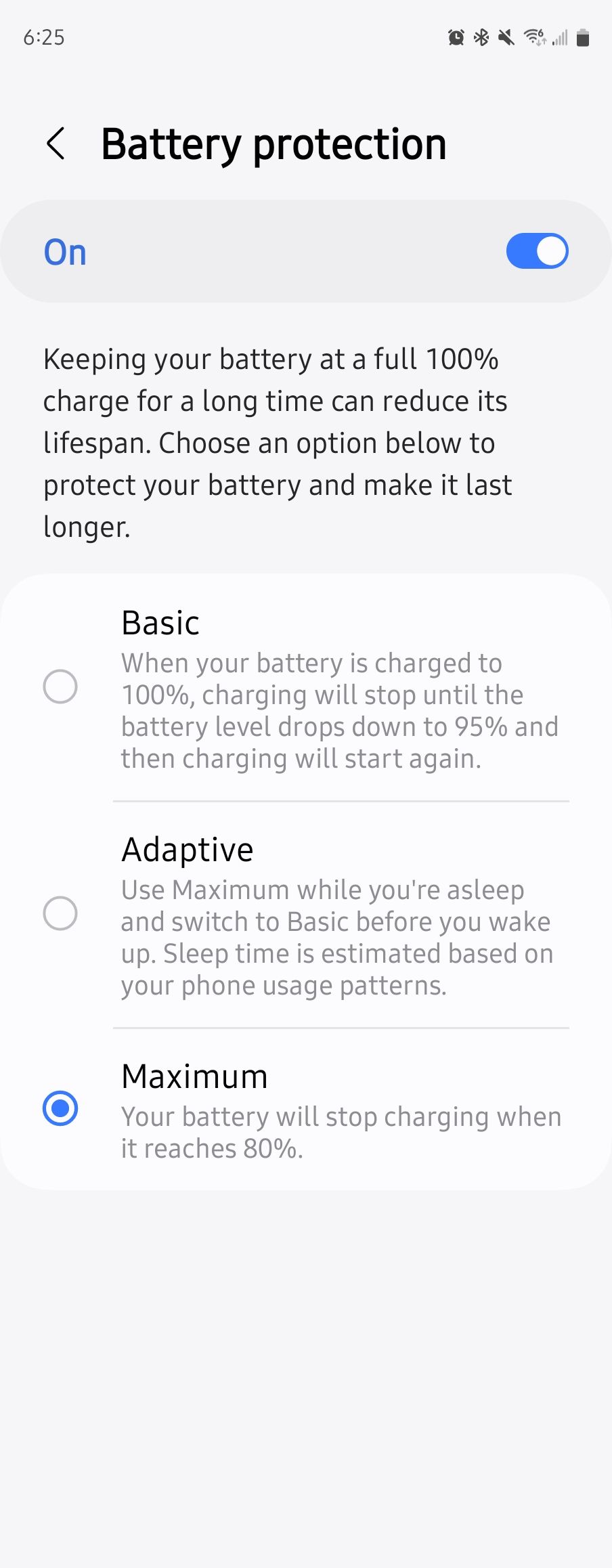 Battery protection settings on a Galaxy Z Fold 5