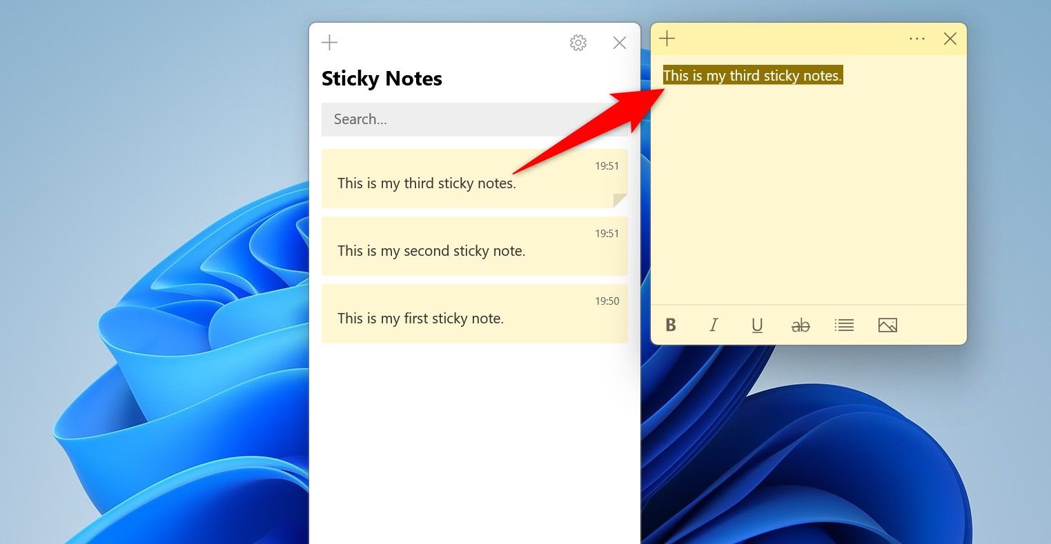 Copying the contents of a sticky note.