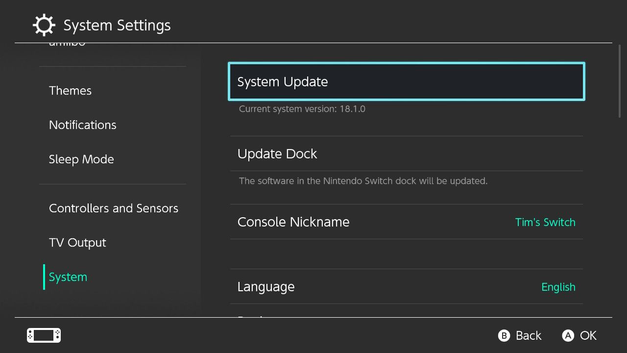 Checking for a Nintendo Switch system update.