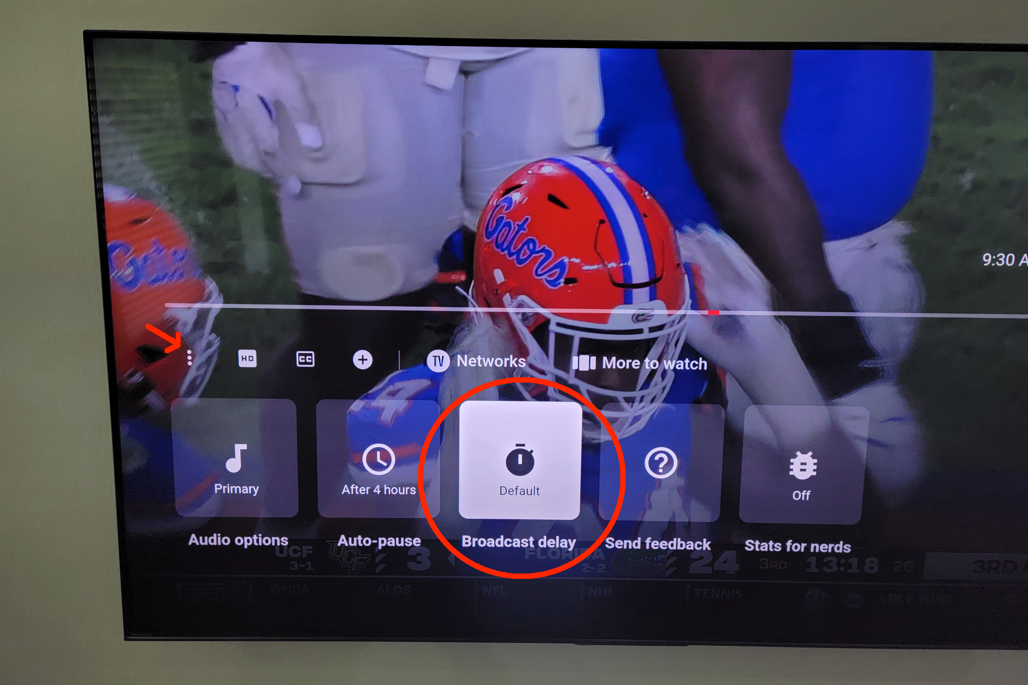 YouTube TV setting menu and broadcast delay