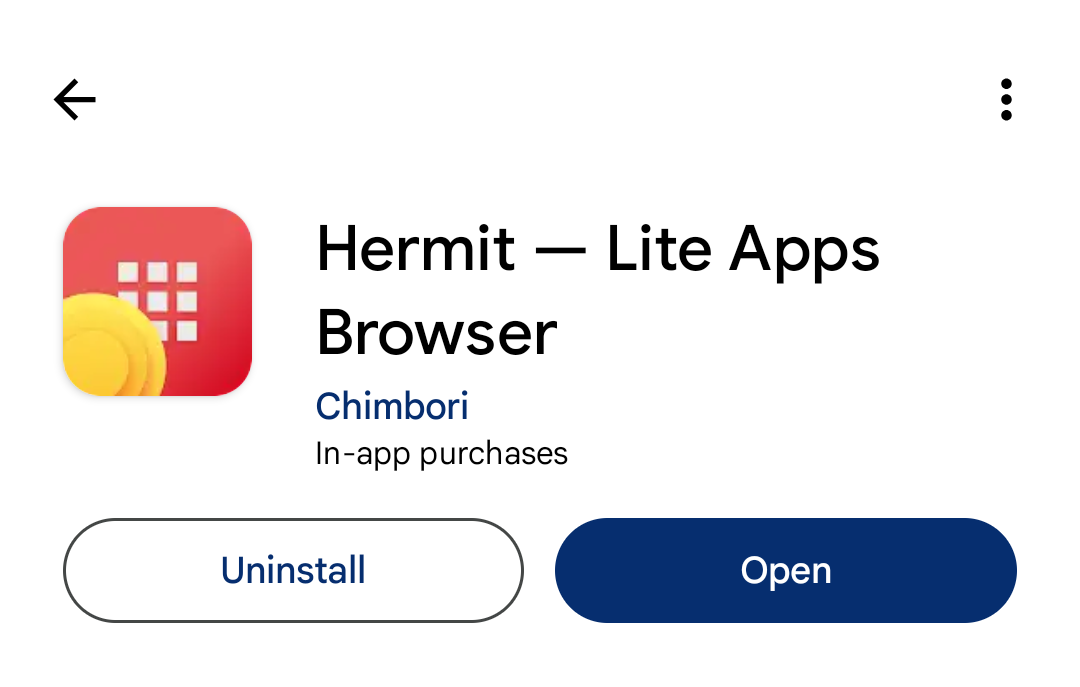 Hermit Lite app browser on Google Play Store