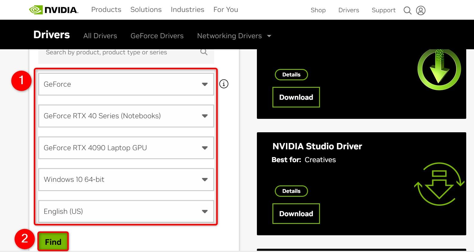 The NVIDIA drivers download site.