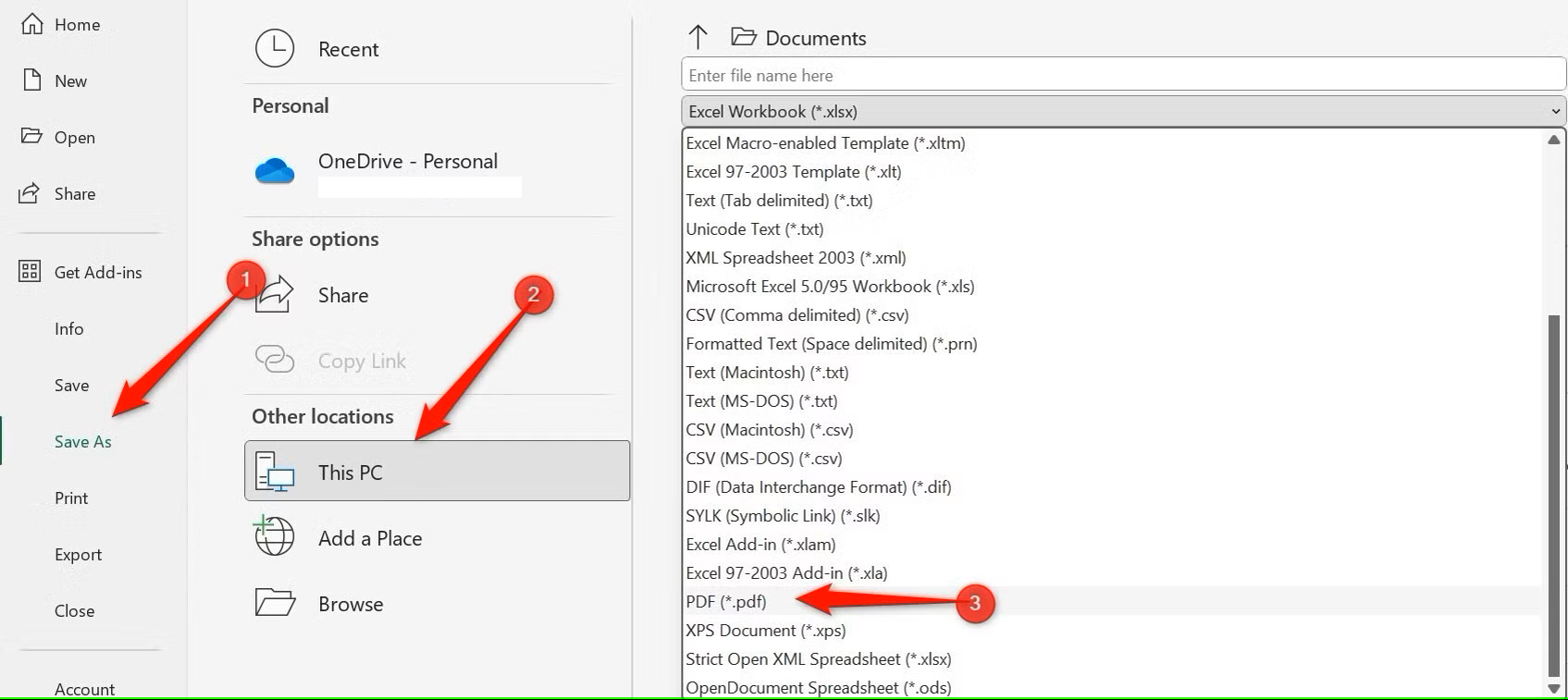 Saving an Excel spreadsheet as PDF.