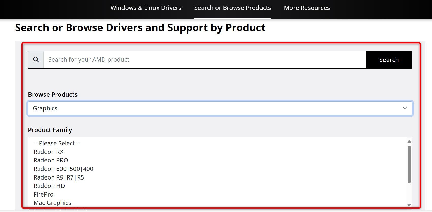 The AMD drivers download site.