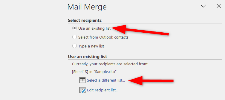 Browse and select the recipients Excel file.