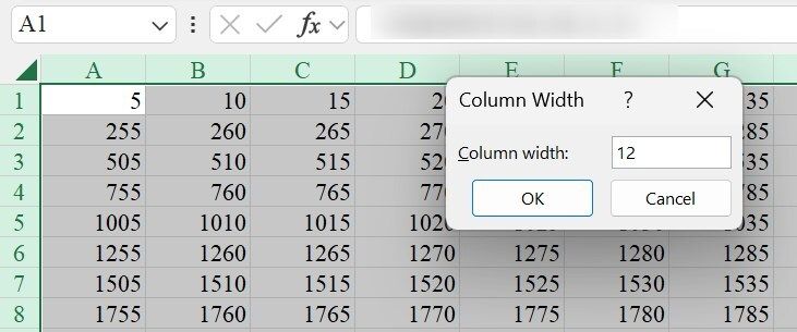 Adjusting the column width in Excel.