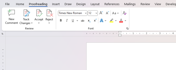 A customized Proofreading tab on the Microsoft Word ribbon.