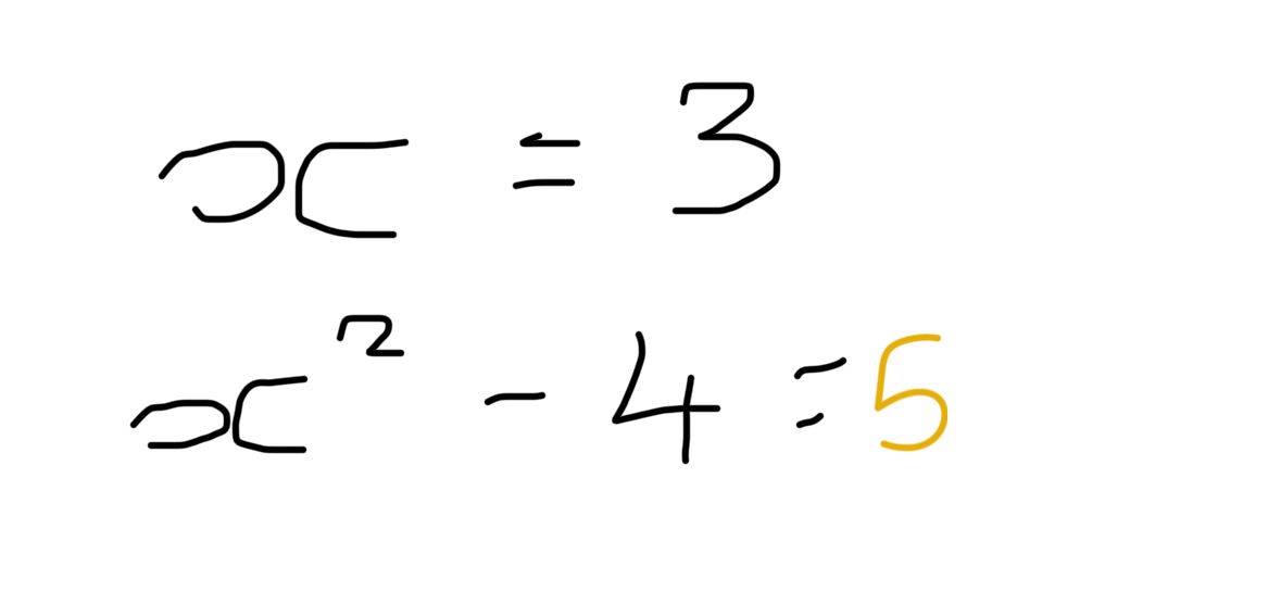 A handwritten equation solved in the Notes app on iPhone.