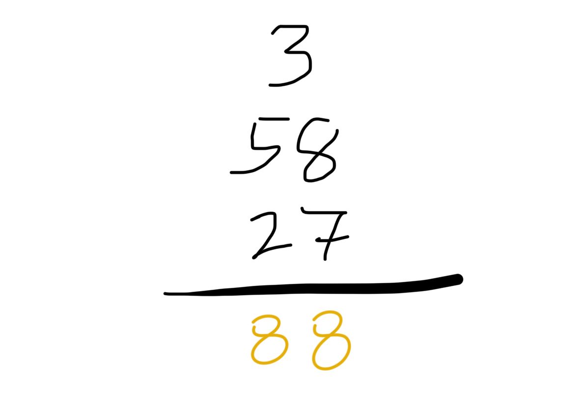 A handwritten list of numbers with the sum underneath in the Notes app on iPhone.