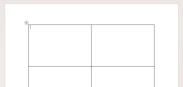 A table in Microsoft Word, with the cell sizes adjusted to accommodate a business card.