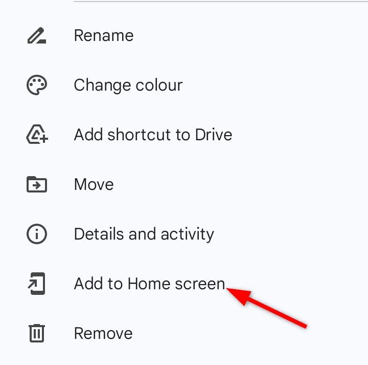 Adding Google Drive shortcut to Android home screen.