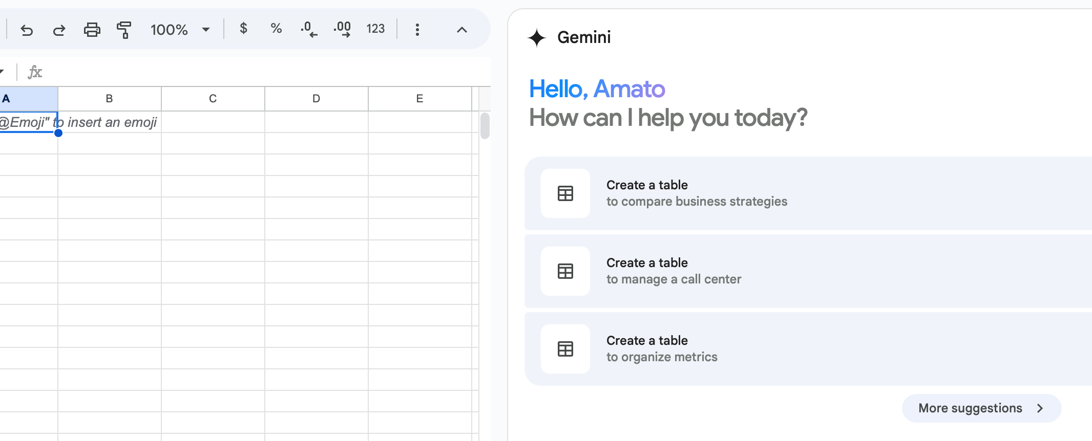 A screenshot of the Google Gemini integration for Google Sheets.