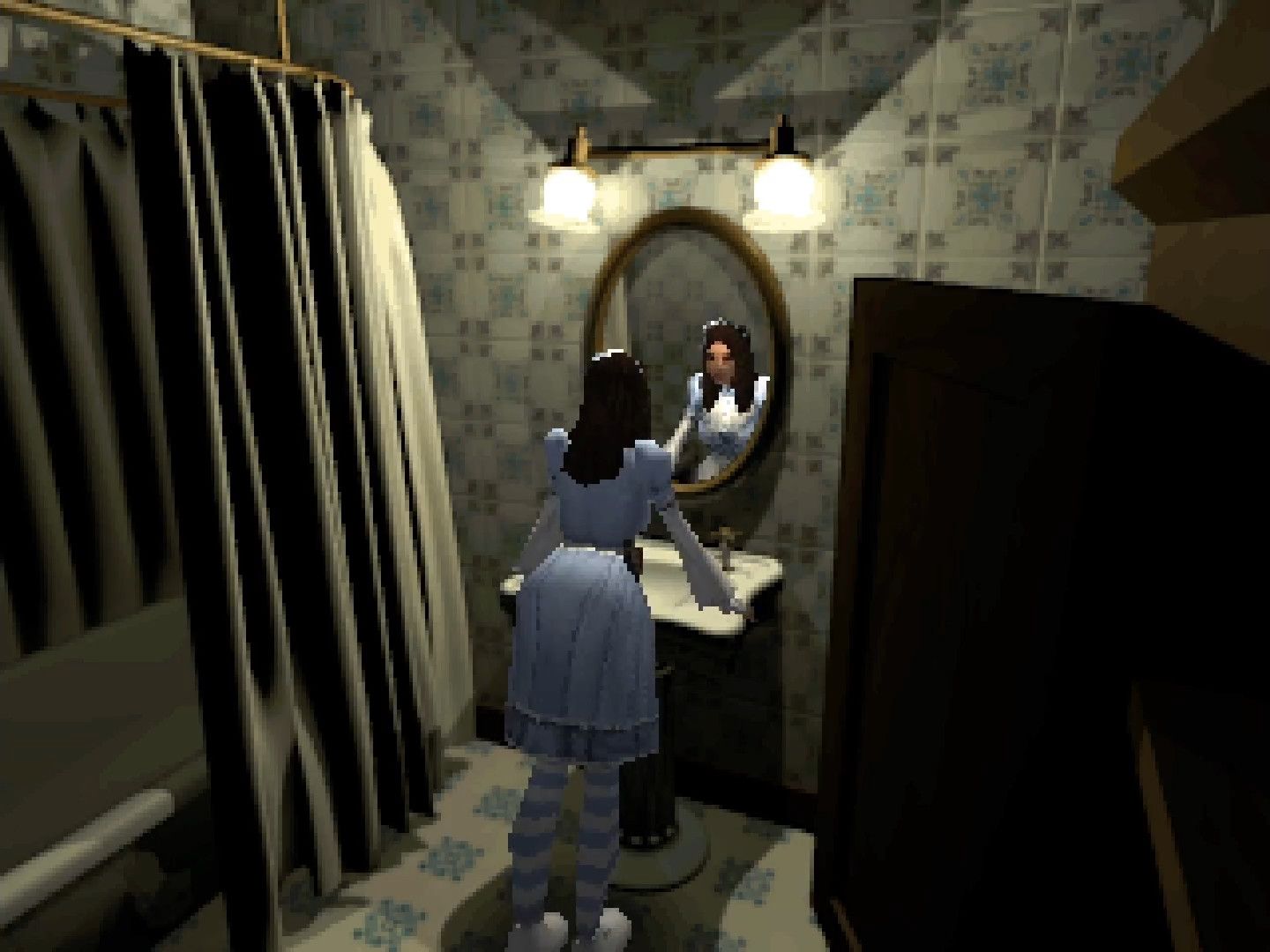 The titular protagonists standing in front of a bathroom mirror in Alisa.