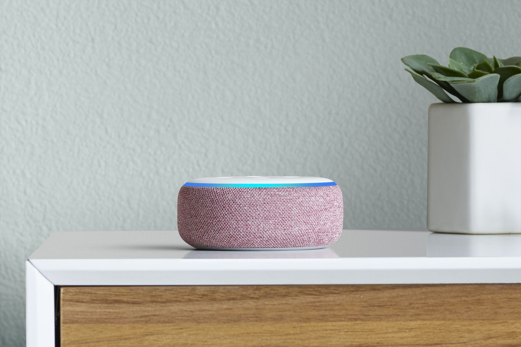 An Amazon Echo Dot speaker for use with Alexa.