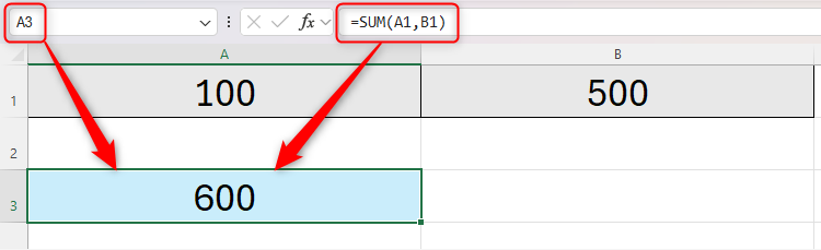 An Excel sheet, with the Name Box, Formula Bar, and active cell highlighted.