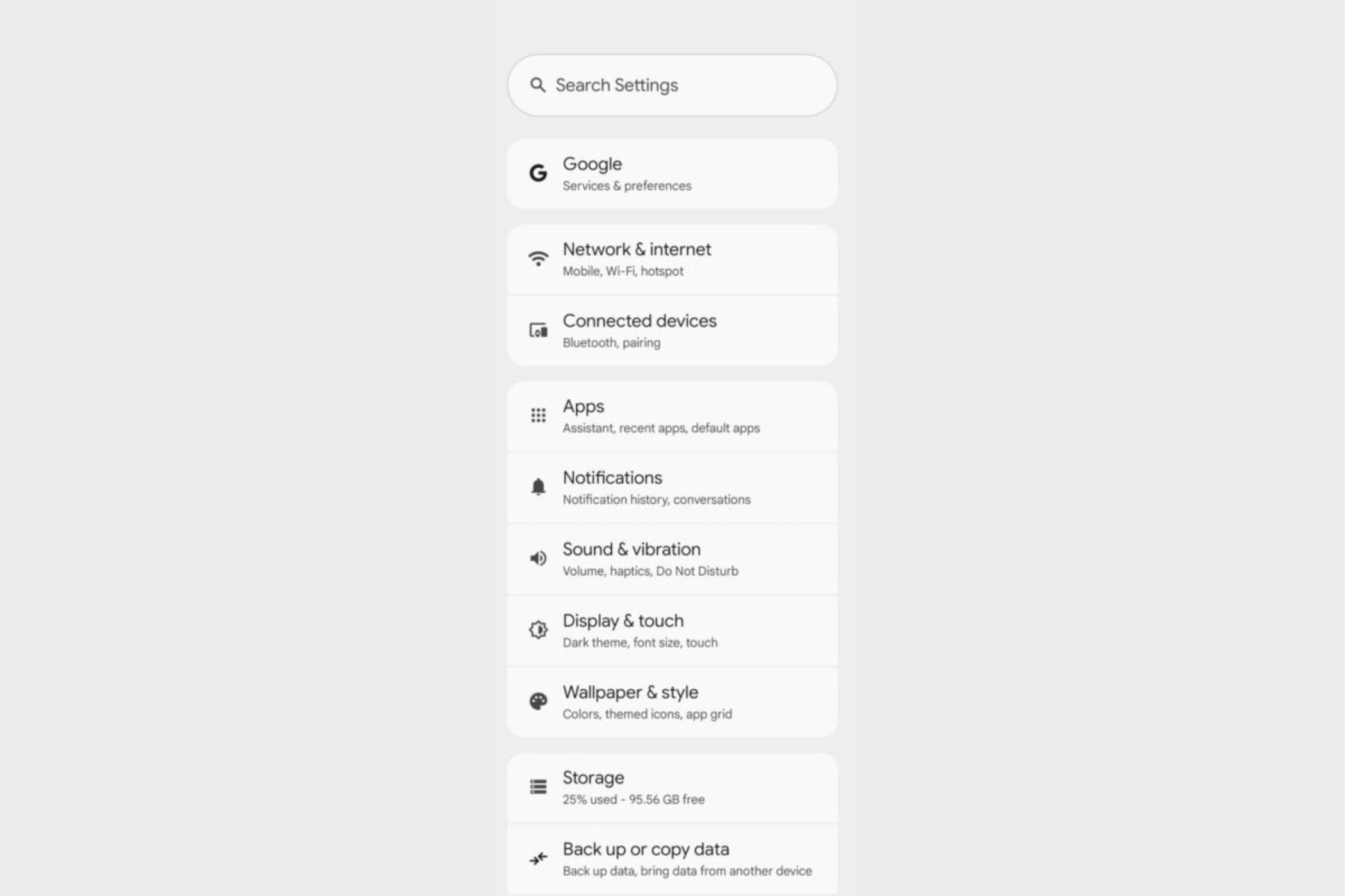 New settings layout for Android