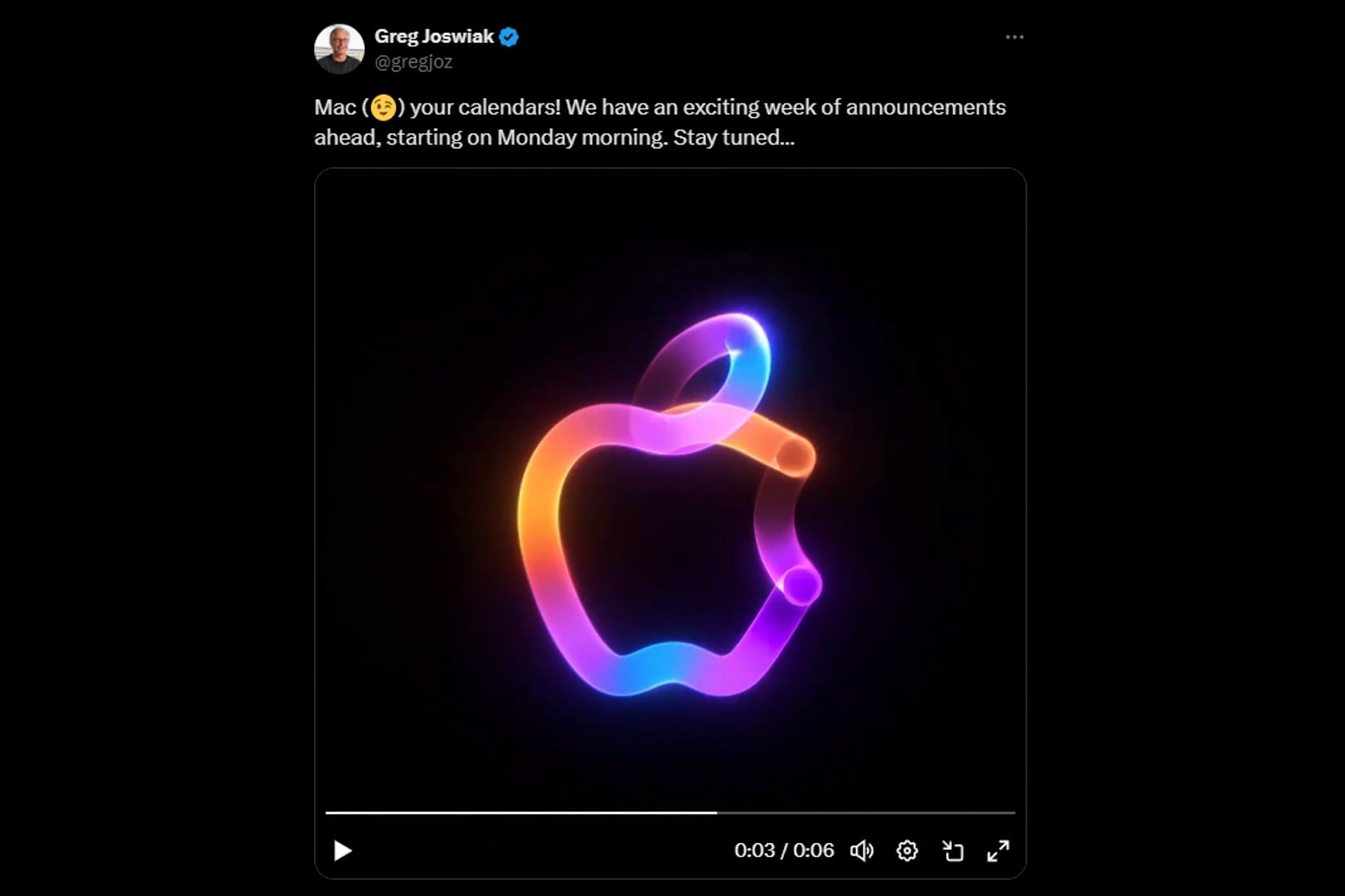 Apple Logo with rainbow color on tweet, the tweet reads 