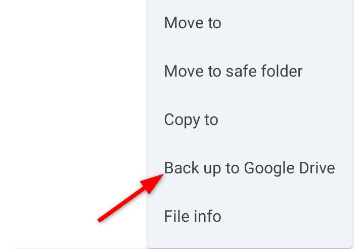 Backing up specified documents to Google Drive in Android files manager.