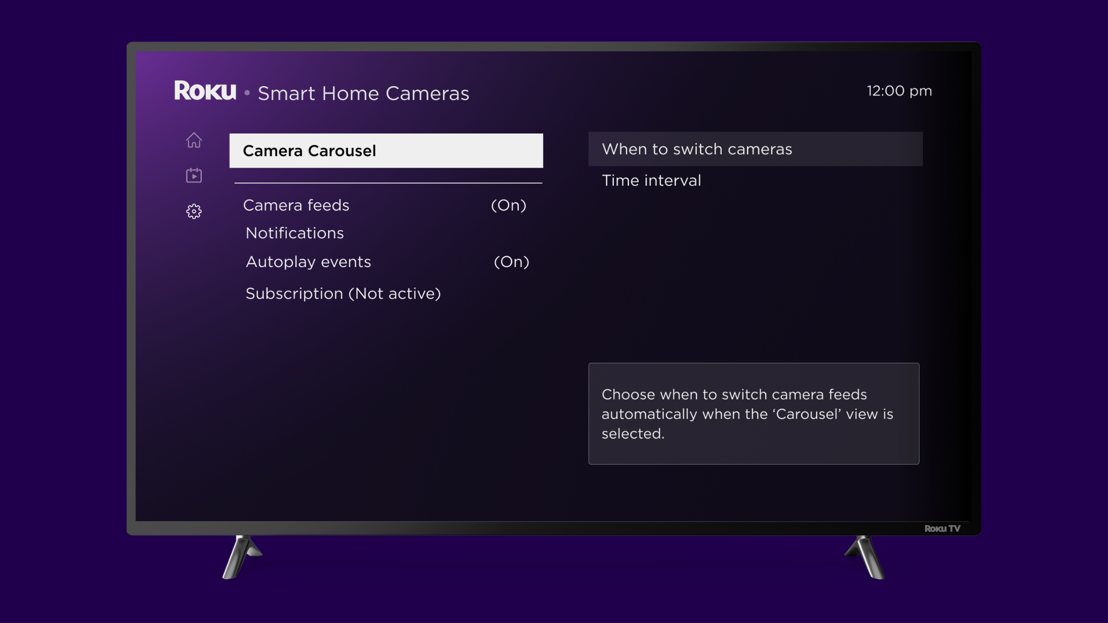 Camera Carousel settings on Roku.