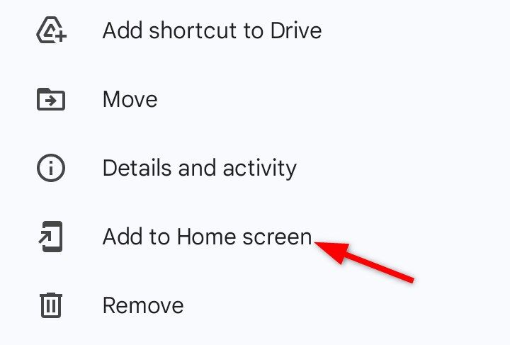 Creating Drive shortcut on Android home screen.