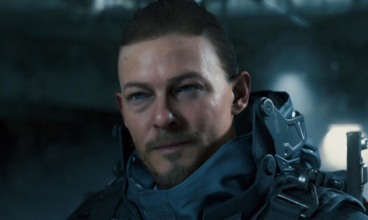 A shot from a cutscene in Death Stranding showing the main character's face.