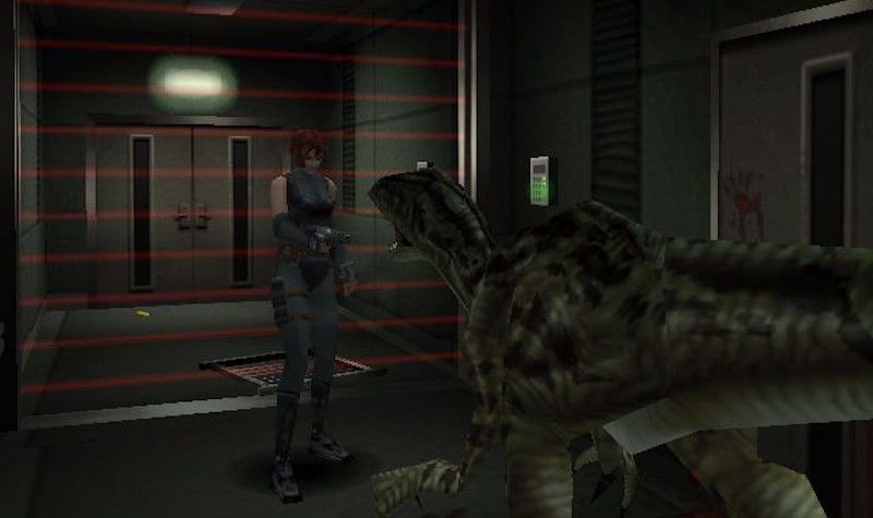 Regina fighting a raptor in Dino Crisis.