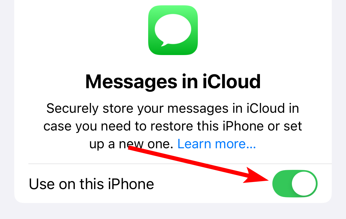 Enabling Messages in iCloud.