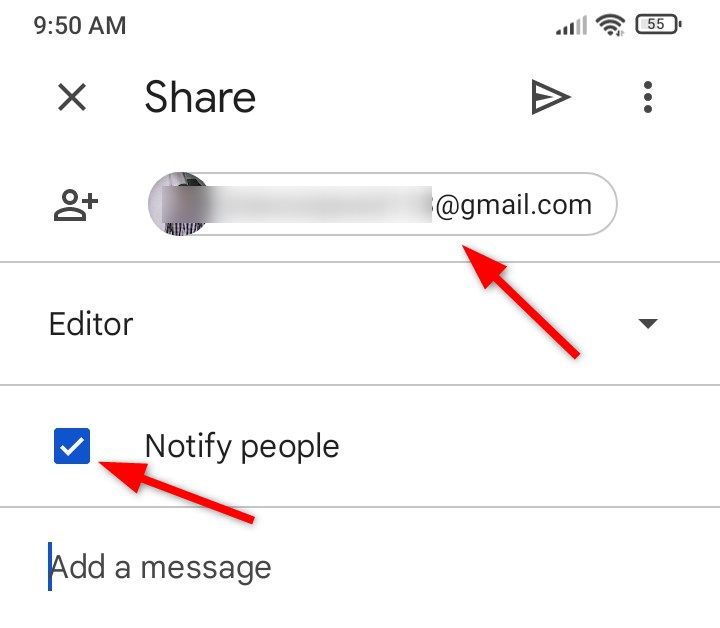 Entering the email addresses of the individuals and enabling the 'Notify' option in the 'Share' settings menu of the Drive app.