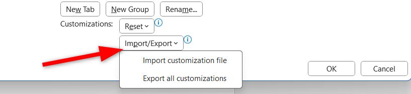 Exporting customization setting of Ribbon in Microsoft Word.