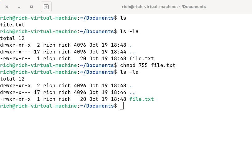 An example of file permissions in Linux.