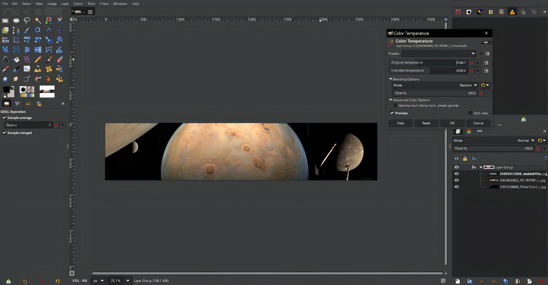 The GIMP image editor showcasing layer groups.