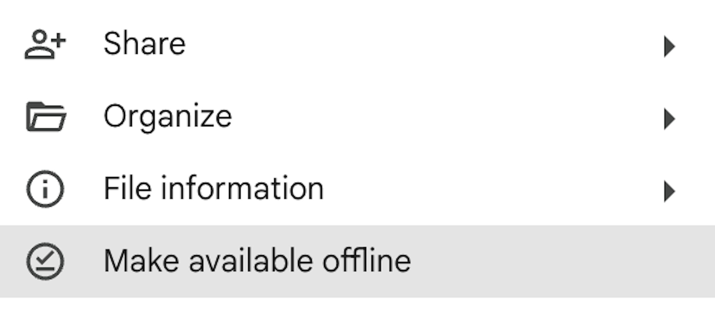 Setting a Drive file up for offline access in a web browser.