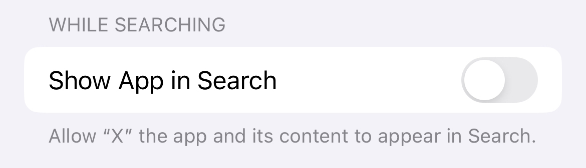 Hiding an app from Spotlight search in iOS 18.