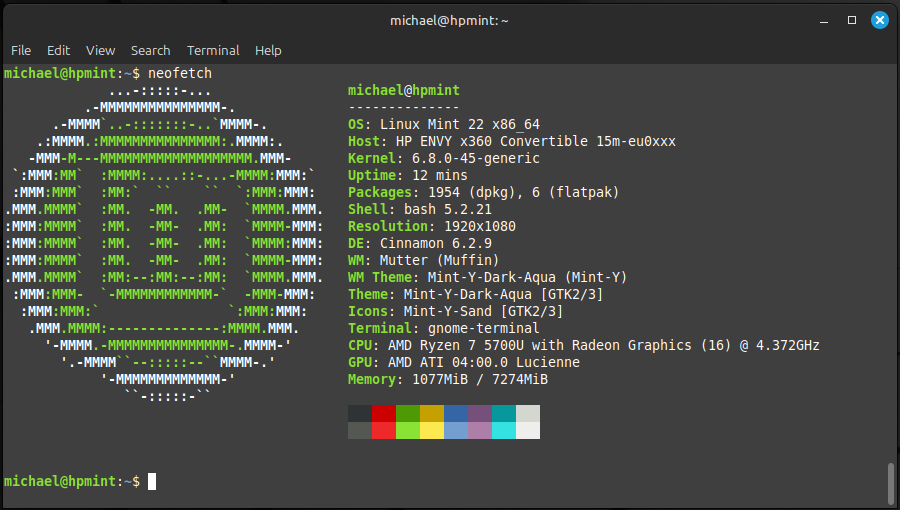 System information displayed in a terminal window using neofetch