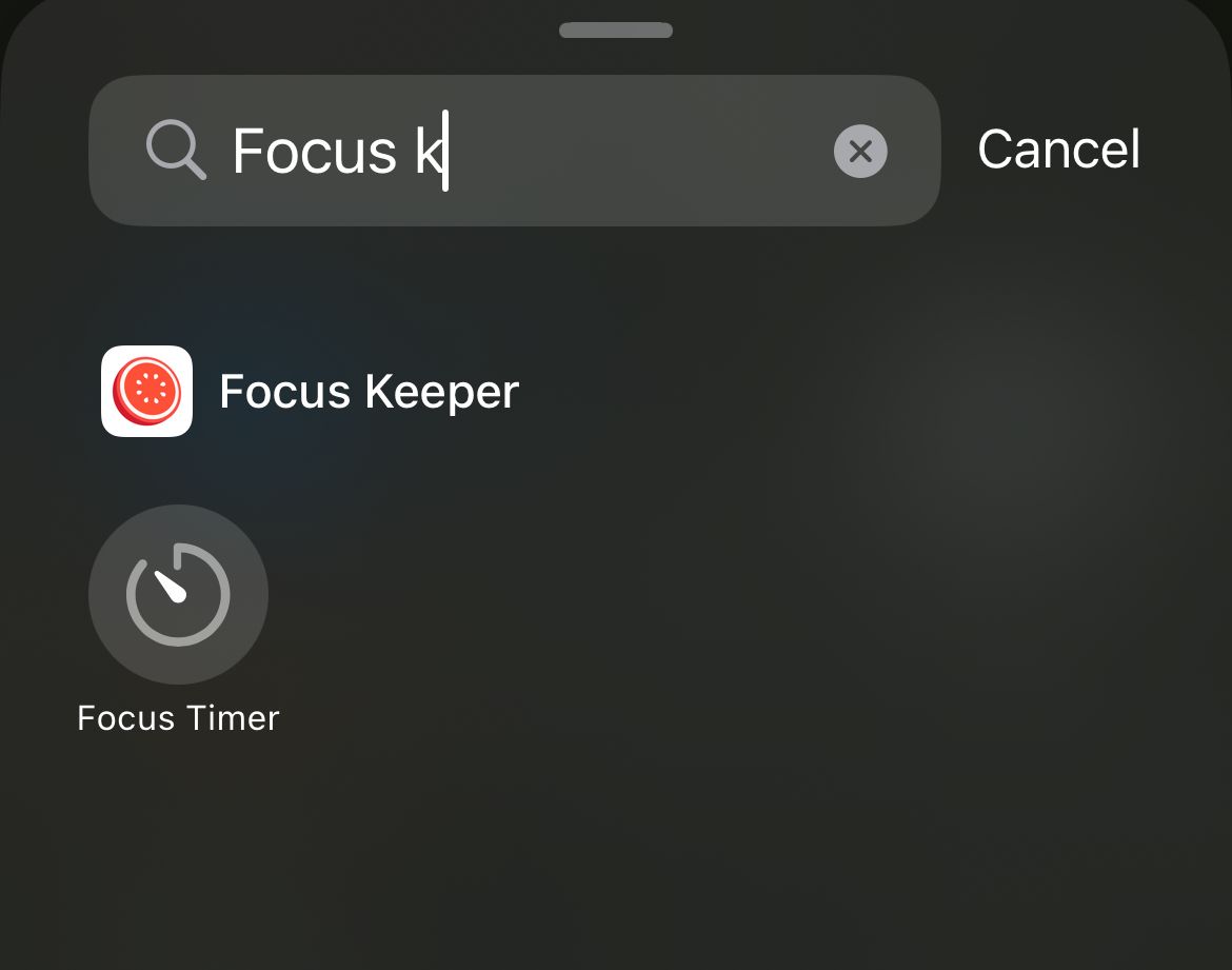 Focus Keeper's Control Center shortcut.