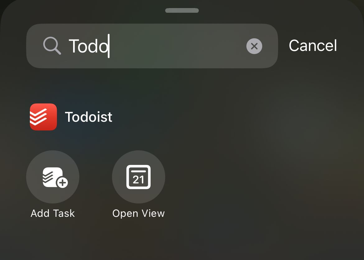 Todoist's Control Center shortcuts.